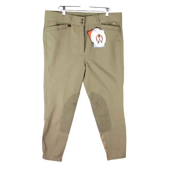 Ovation Women Tan Low Rise Horse Riding Knee Patch Pants Size 38R NWT Dri Lex - Picture 1 of 14
